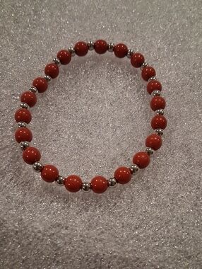 Elegant Red Beaded Stretch Bracelet with Silver Bead Accents